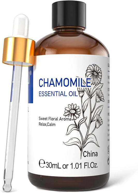 HIQILI 30ML Chamomile Essential Oil, Pure & Natural Chamomile Oil for Diffueser, Skin, Soap, Shampoo - 1.01 Fl Oz