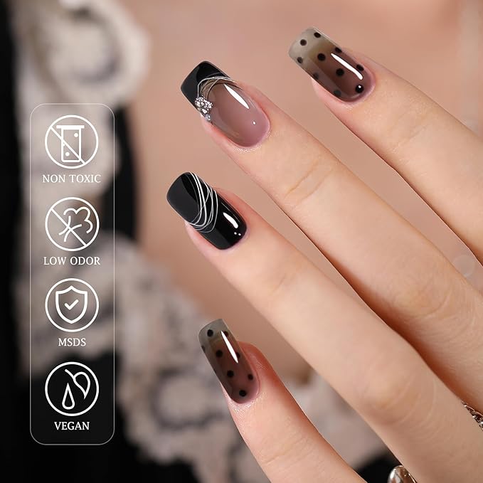 Double Rhythm 0.5Oz Translucent Gel Polish Sheer Neutral Natural Light Milky Same Color Same Bottle 15ML Jelly Gel Polish Nail Art DIY at Home (Black-A1366)