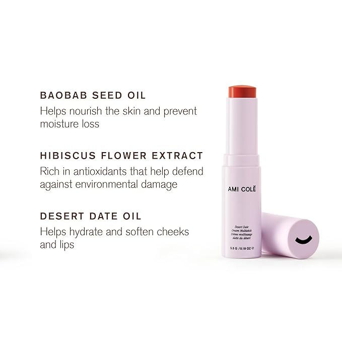 AMI COLÉ Desert Date Cream Multistick Lip and Cheek Tint (Flame) moisturizing lip tint, lip and cheek stain, natural lip color