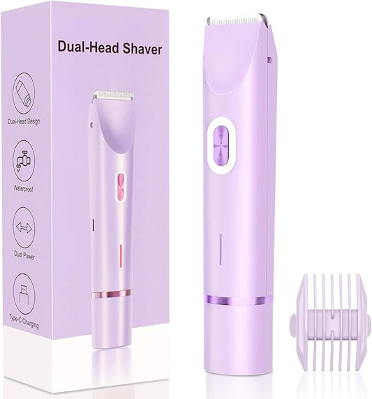 2025 New 2-in-1 Electric Bikini Trimmer for Women - Dual Head Electric Razor,Waterproof Painless Bikini Shaver, Pubic Hair Trimmer for Private Area & Body Hair, Purple