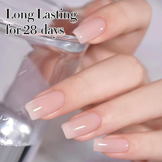 Double Rhythm Translucent Gel Polish Sheer Neutral Natural Light Milky Same Color Same Bottle 15ML Jelly Nail Polish Nail Art DIY at Home (Milky Pink-A1377)