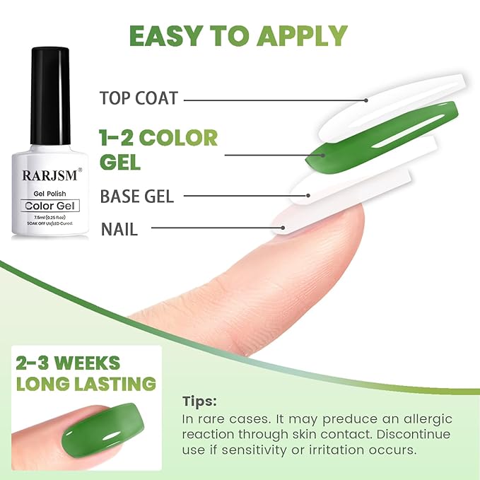 RARJSM Green Jelly Glass Gel Nail Polish Set 6pcs Clear Crytal Army Dark Jade Sage Green Transparent Sheer Amber Series Milky Diamond Cat Eye Gel Varnish LED UV Curing Requires