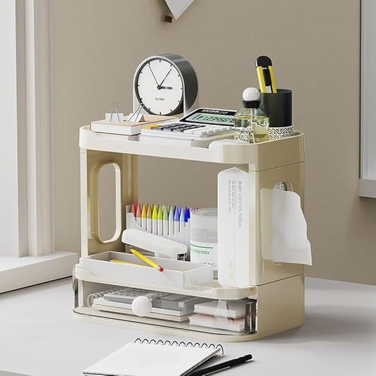 3-Tier Desk Organizers & Dispensers，Mail Holder for Office Desk Organization，Kitchen Spice Rack or Bathroom Countertop Organizer, Gift for Teachers, Classmates, and Friends (Beige)