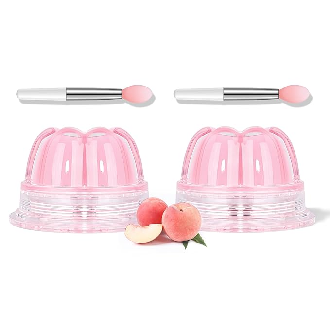 2Pc Jelly Lip Mask Overnight,Fruity Peach Lip Sleeping Mask Day Night Repair Kawaii Lip Balm Hydrate Plump Dry Lip Scrubs Exfoliator,Lip Care Lip Moisturizer with Collagen-Peach