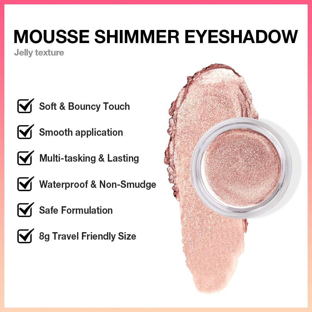 Glitter Shimmer Metallic Cream Eyeshadow Palette Makeup, Rose Gold Natural Single Mini Instant Holographic Eyeshadow For Women, Sombras Crema Para Ojos, Talc, Paraben & Cruelty Free