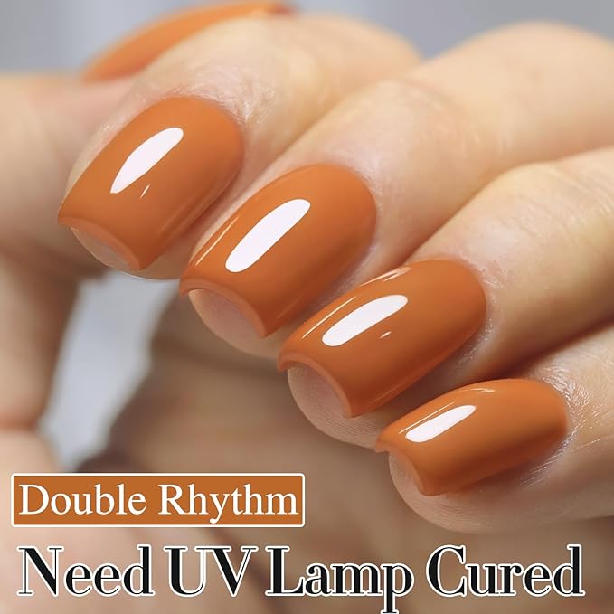 Double Rhythm Translucent Gel Polish Sheer Neutral Natural Light Milky Same Color Same Bottle 15ML Jelly UV Nail Polish Nail Art DIY at Home (Brown Orange-A1447)