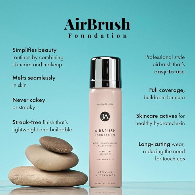 MagicMinerals AirBrush Foundation by Jerome Alexander – 2pc Set with Airbrush Foundation and Kabuki Brush - Spray Makeup with Anti-aging Ingredients for Smooth Radiant Skin - Dark Espresso
