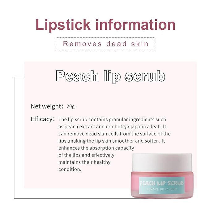 4 In 1 Peach Lip Care Kit With Lip Exfoliator Scrub And Moisturizer, Peach Scrub Bubble, Hydrating Lip Mask, Lip Scrubs Gentle Exfoliating, Instant Moisturizing, Lip Balm Hydrating For Very Dry Lips