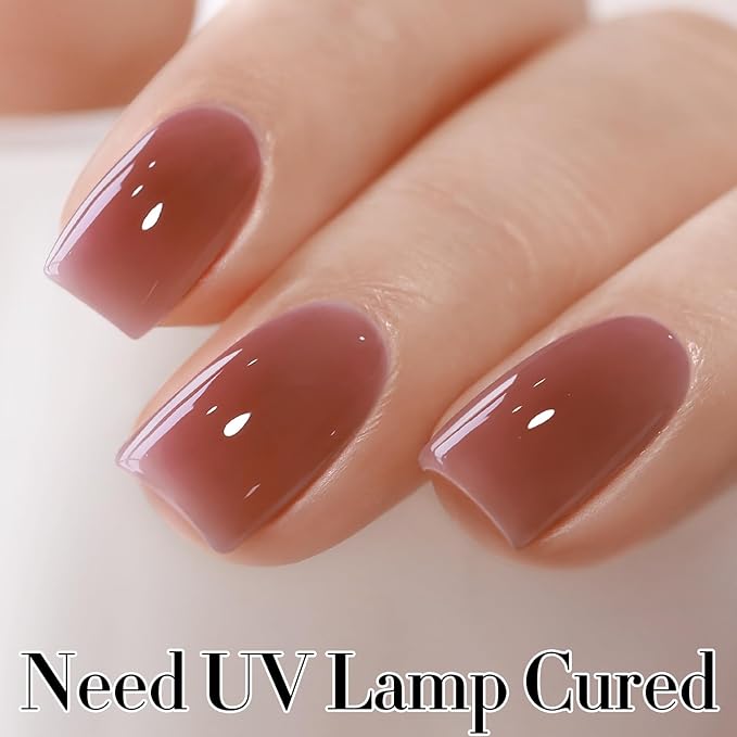 Double Rhythm 0.50 OZ Translucent Gel Polish Same Color Same Bottle Sheer Pastel Neutral Natural Milky 15 ML Jelly UV Nail Art DIY at Home (Red Brown-A1510)