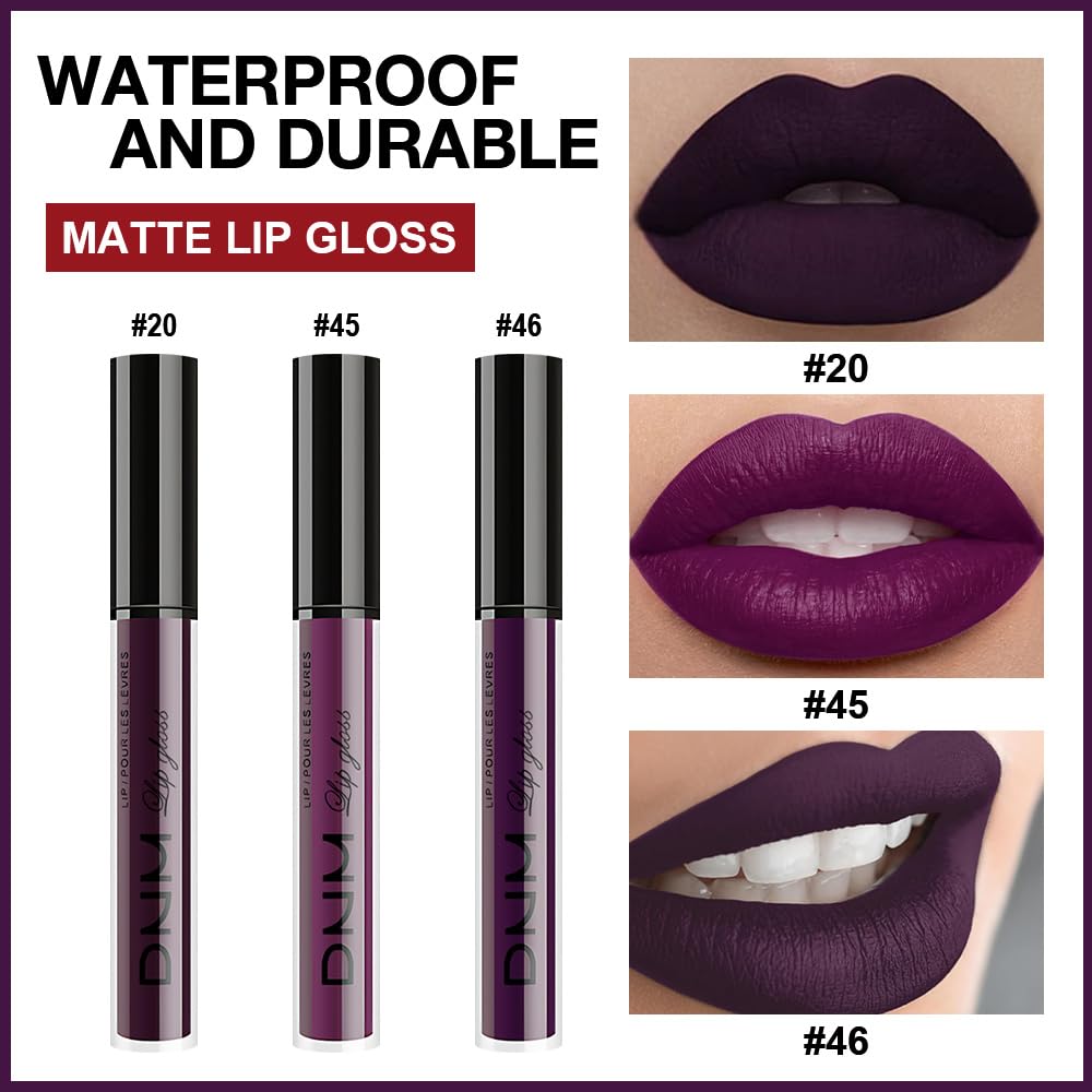 evpct 3Pcs Dark Purple Mauve Plum Maroon Matte Liquid Lipstick Lip Stain Sets for Women Matte+Lipstick Long Lasting Permanent 24 hr Hours Magic Lipstick 24 Hours original Waterproof 22#