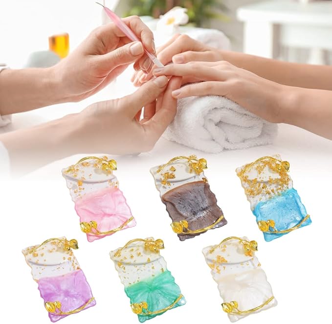 Resin Nail Art Palette, Nail Art Painting Palettes with Nail Palette Stirring Rod Gold Edge Nail Holder Nail Art Display Board Fashion Delicate Nail Tool Accessories, Type 6