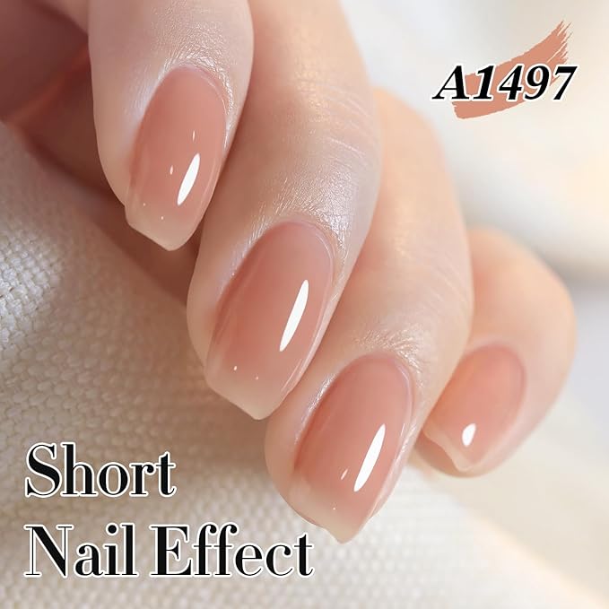 Double Rhythm 0.50 OZ Translucent Gel Polish Same Color Same Bottle Sheer Pastel Neutral Natural Milky 15 ML Jelly UV Nail Art DIY at Home (Light Orange Pink-A1497)