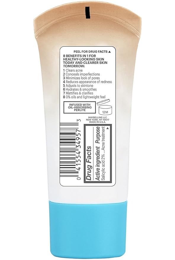 Maybelline Dream Pure Skin Clearing BB Cream, 8-in-1 Skin Perfecting Beauty Balm With 2% Salicylic Acid, Sheer Tint Coverage, Oil-Free, Medium, 1 Count