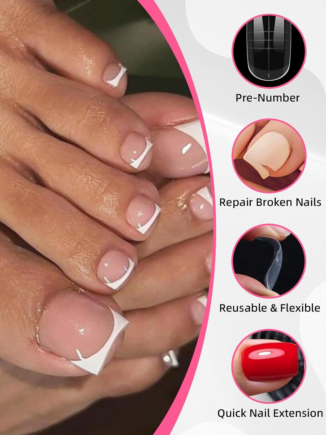 Poly Gel Toe Nail Form Set, EBANKU Reusable Toenails Dual Forms for Nail Extensions, Poly Gel Toe Nail Tips With Dual-Ended Brush, File and 5PCS Clips - 15 Sizes 150PCS