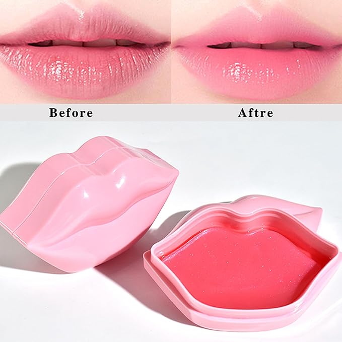 20pcs Pink Lip Masks Sheet,Moisturizing Crystal Collagen Gel Anti-Aging Lip Patches,Reduces Lip Lines Plump Dry Lips Lip Care with Box