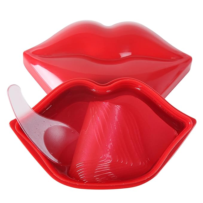 Lip Masks Sheet,Moisturizing Crystal Collagen Gel,Anti-Aging Lip Patches Reduces Lip Lines,Plump Dry Lips Overnight Lip Care,Fall/Winter Collagen Lip Sleep Mask 20 Packs with Box,Red