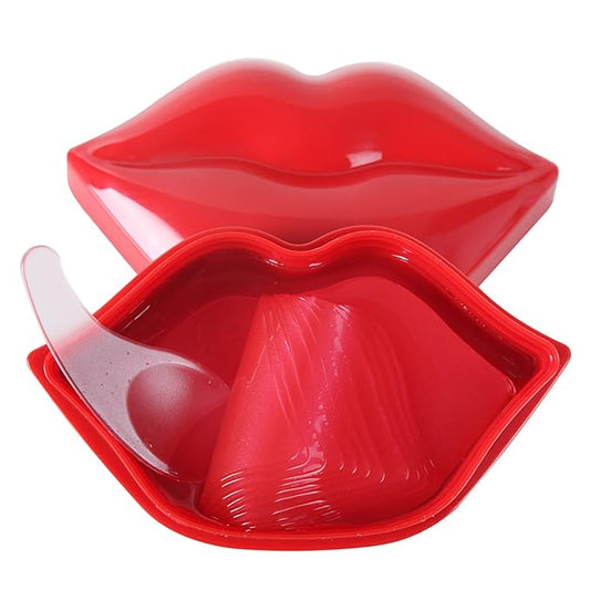 Lip Masks Sheet,Moisturizing Crystal Collagen Gel,Anti-Aging Lip Patches Reduces Lip Lines,Plump Dry Lips Overnight Lip Care,Fall/Winter Collagen Lip Sleep Mask 20 Packs with Box,Red