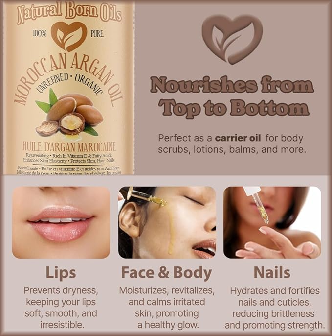 8oz Moroccan Argan Oil, 100% Pure and Natural, Cold-pressed, Organic – Works Magic on Your Skin and Hair - Includes Pump & Flip Cap