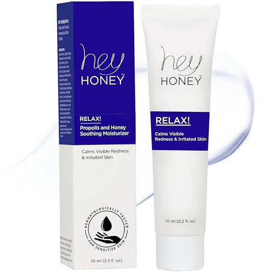 Hey Honey Skincare Relax, Instant Rosacea Treatment & Face Redness Relief - Dermatologically Tested Calming Moisturizer for Sensitive Skin Oil- Free with Honey & Propolis Anti-Aging Benefits | 2.2 Oz