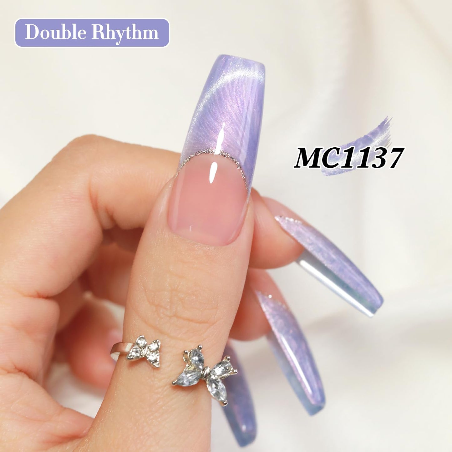 Double Rhythm 15ML Ice Glass Cat Eye Gel Polish with Magnet Holographic Glitter Shimmer Translucent Sheer Color Salon Soak Off Magnetic Nail at Home (Blue Purple-MC1137)
