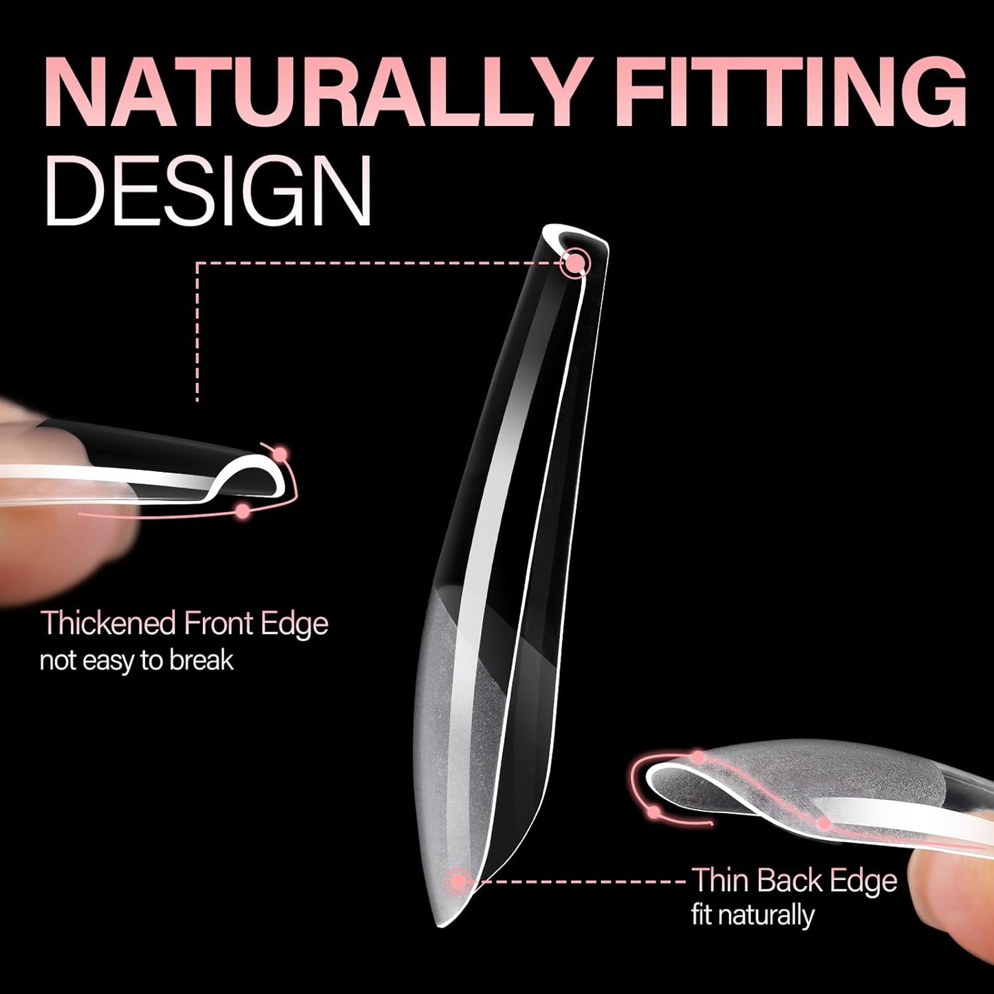 AILLSA Long Coffin Nail Tips Half Matte Full Cover Nails Tips Clear Acrylic Pre-Shaped Tips Flase Press on Nail Tips for Extentions Nails Manicure Salon DIY 216PCS 12 Sizes