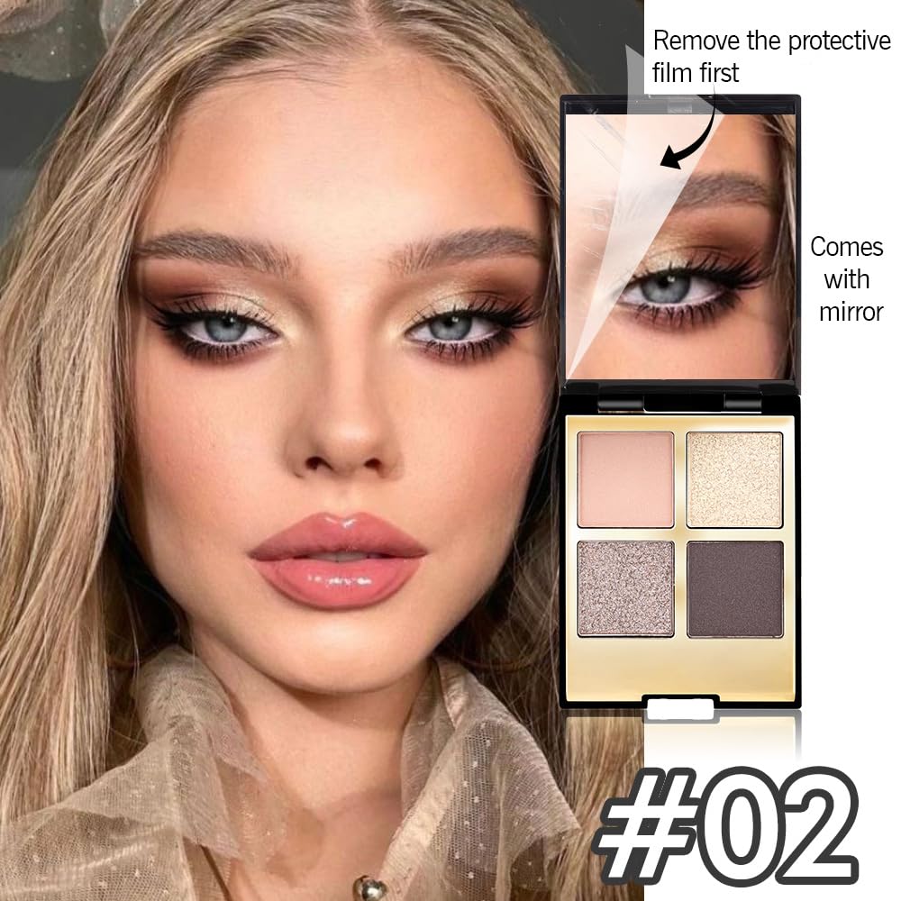 4 Colors Eyeshadow Makeup Palette,Nude Rose Gold Natural Neutral Nude Eye Shadow Palette with Mirror,Long Lasting Naturing-Looking,Waterproof,Travel Size
