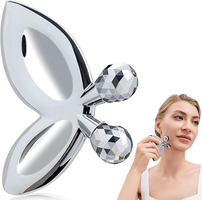 Ice Face Roller-3D Butterfly roller for Women,Stainless Steel Gua Sha Facial Massager Tool for Skin Tightening,2-in-1 Body Gua Sha Massager Tool for Muscle Ache&Lymphatic Drainage,Butterfly Decoration