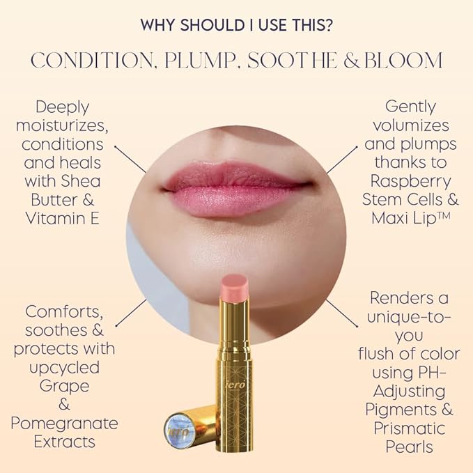ieró Beauty Moonkissed Luminous PH Tinted Lip Balm w/Shea Butter & Vitamin E, Lip Care Moisturizer, Lip Plumper for Soft & Supple Lips, Paraben Free, Vegan, Sheer Rose w/Golden-Pink Shimmer