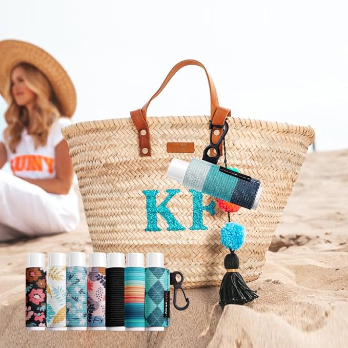 3PCS Lip Balm Holder Lipstick Sleeves Keychain Lip Gloss Holder Keychain Chapstick Elastic Sleeves(Dark blue strip)