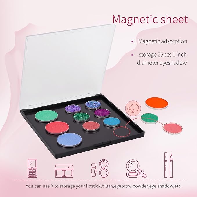 AJLTPA Magnetic Makeup Palette with Frosted Clear Top, 3Pack Empty Eyeshadow Dispensing Storage Box with 60Pcs Adhesive Metal Stickers for DIY Cosmetics Powder-5.72”X5.98”Palette