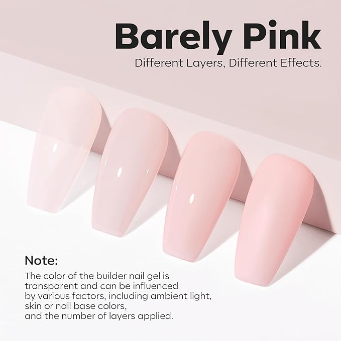 modelones Builder Nail Gel, 8-in-One Barely Pink Builder, Sheer Pink Rubber Base Gel Polish, LED Lamp Cured Color Base Hardener Strengthener Apex Building Extension for Girls DIY Salon Home