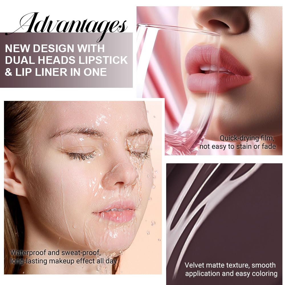 Kaely 2-in-1 Matte Lipstick and Lip Liner, Liquid Lip Stain Makeup for women Long Lasting Waterproof Smudge Proof, labiales matte mate larga duracion listip 24 hours originales, 04 Deep Brown