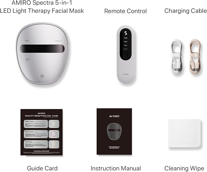 AMIRO Spectra 5-in-1 Light Therapy Face Mask, Contour With Blue, Red, Green, Yellow, and Infrared Light, 3 Modes for Oily, Acne-Prone, and Sagging Skin, Skincare for Face, Silver