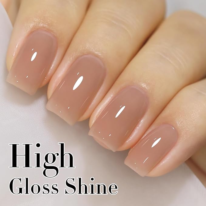 Double Rhythm Translucent Gel Polish Sheer Neutral Natural Light Milky Same Color Same Bottle 15ML Jelly UV Polish Nail Art DIY at Home (Jelly Nude Brown-A1492)