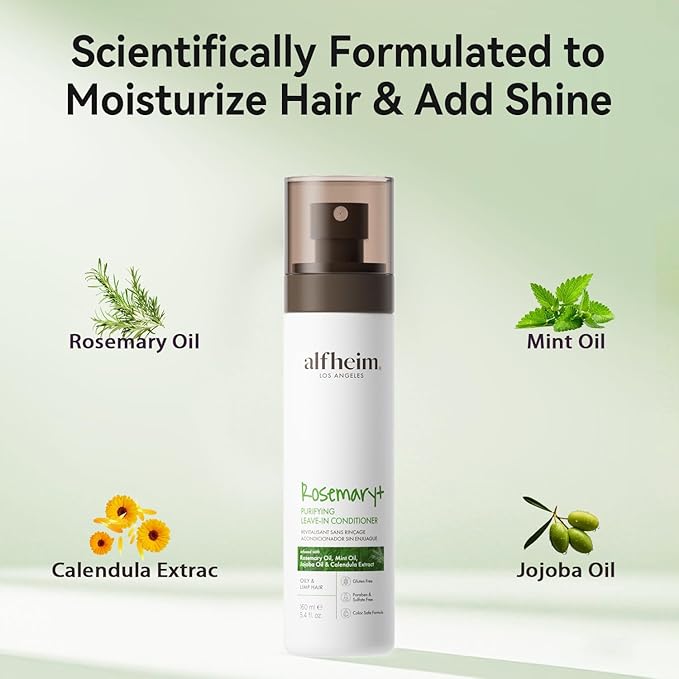 ALFHEIM Rosemary+ Leave-in Conditioner | Lightweight Hydrating & Smoothing Hair Mist | Frizz Control & Heat Protection | Suitable for Oily, Fine, and Dandruff-Prone Hair | 5.4 oz