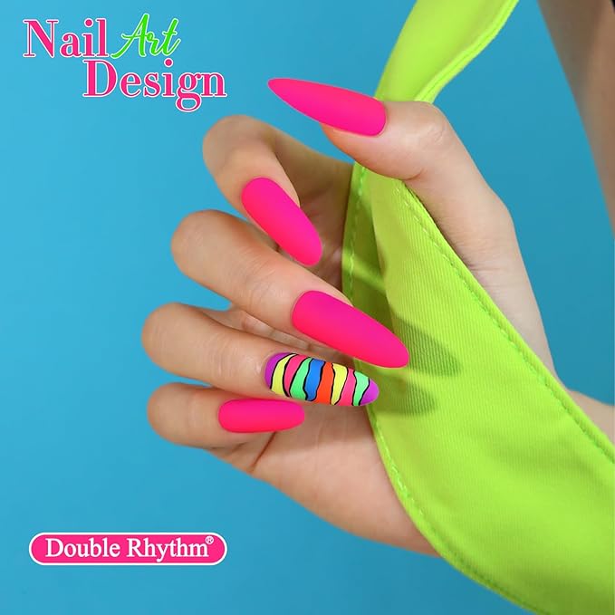 Double Rhythm 6 Pcs 15 ML Gel Polish Set Same Color Same Bottle Soak Off Gel Polish Kit Nail Art Manicure Salon DIY at Home for Women (Neon Green Red Pink Blue Purple-T6-12)