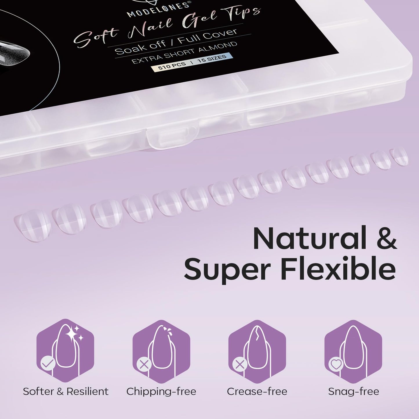 Modelones Extra Short Almond Fake Nail Tips - 510Pcs Gel Tips Pre-shaped Half Matte Full Cover Clear Acrylic Gel Kit False Press on Nails for Extension DIY Salon 15Sizes