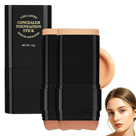 2PCS Long-Lasting Concealer Foundation Stick, Creamy Full Coverage, Hydrating Olive & Camellia Formula for Dark Circles (05deep wheat)