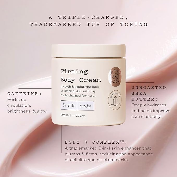 frank body Firming Body Cream | Caffeine & BODY 3 COMPLEX™ to Help Reduce the Look of Dimpled Skin & Stretch Marks | Vegan, Cruelty-Free, Hyper-Hydrating | 200ml