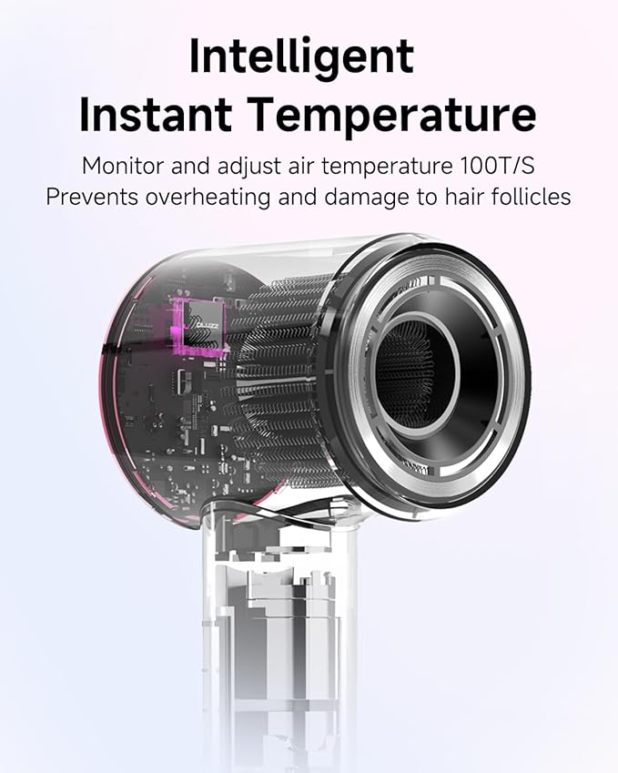 Hair Dryer with Comb & Diffuser Attachment for Curly Hair, PLUZZ 200M Negative Ionic Blow Dryer Brush, High-Speed Brushless Motor Hairdryer Fast, Portable Travel Hair Dryers Quiet, Women/Men/Kids