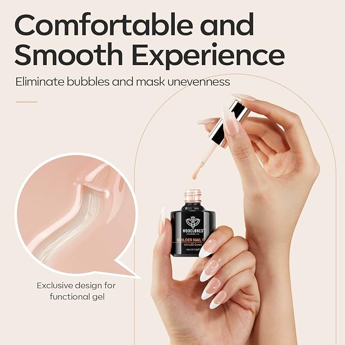 modelones 8-in-One Builder Nail Gel, Neutral Nude Builder for Thickening, LED Lamp Cured Hard Strengthener Extension Color Base Rhinestone Glue Gel Polish in a Bottle for DIY Home Salon