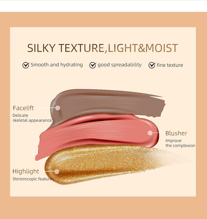 Highlighter Beauty Wand, Cream Liquid Highlighter Makeup Stick, Silky Smooth Face Shimmer Bronzer Stick with Cushion Applicator, Lightweight Body Face Glowing Highlighter, Cruelty-free（Rose Gold）