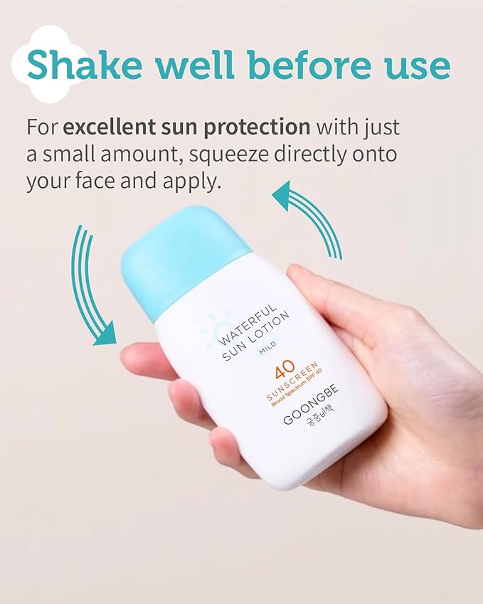 Waterful Sun Lotion Mild SPF 40 - Zinc Oxide Water Resistant Mineral Sunscreen for Babies, Kids & Adults - Hypoallergenic, Vegan, Reef-Safe - Korean Sun Care for Sensitive Skin, 2.82 fl.oz.