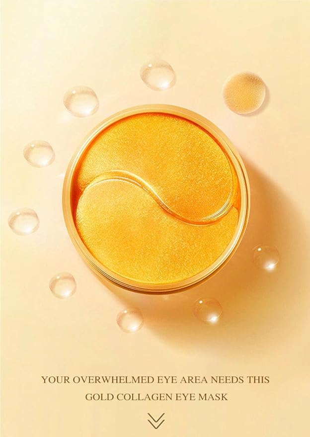 Golden 24K Radiant Under Eye Gel Mask (30 Pairs) Rejuvenating, Hydrating, Moisturizing Therapy for Under Eye Wrinkles, Dark Circles, Puffy Eyes, Refreshing, Revitalizing, Travel