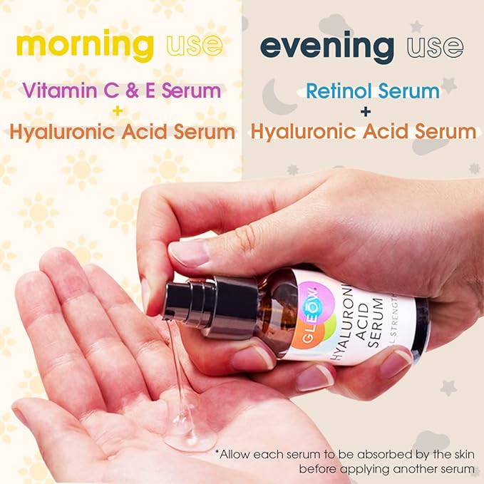 Retinol Serum for Face, Vitamin C with Hyaluronic Acid Face Serum for Women and Men, Glow Total Package Skin Care Set, Targets Appearance of Uneven Skin Tone and Dryness 3x2 oz