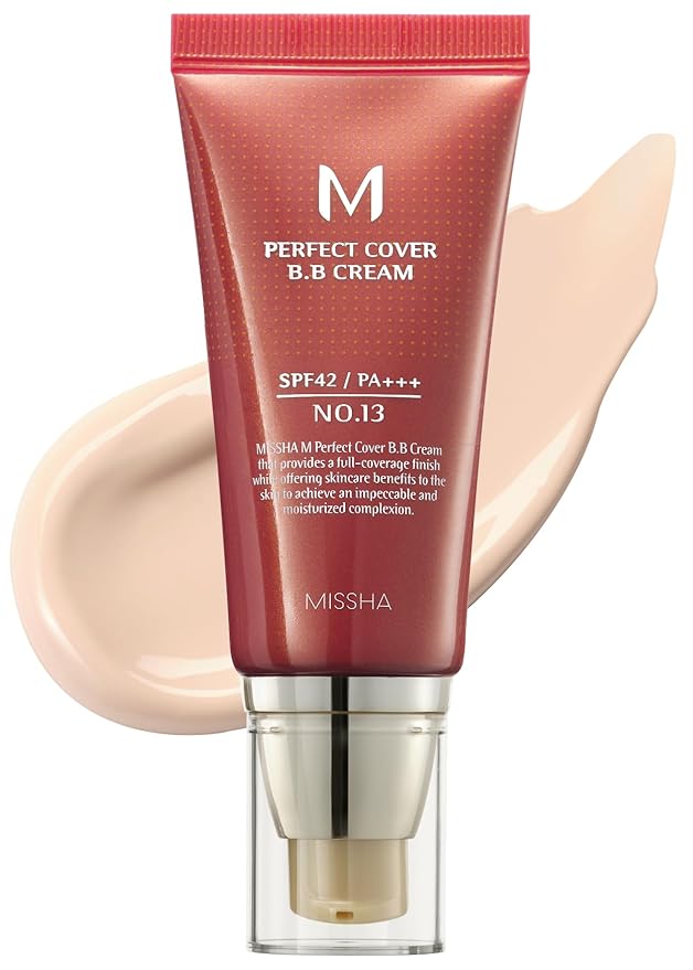 MISSHA M Perfect Cover BB Cream No.13 Bright Beige - Fair with Cool Undertone SPF 42 PA +++ 1.69 Fl Oz - Tinted Moisturizer with SPF