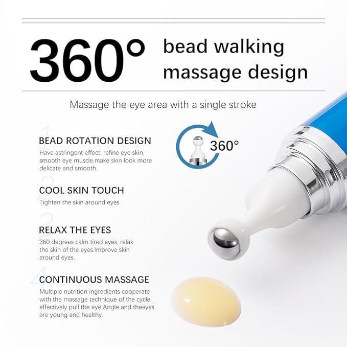 5% Ordinary Caffeine Eye Serum, Anti-Aging Hydrating Eye Serum with 360° Massage Ball,Eye Serum Reduce Wrinkles and Fine Lines,Under Eye Roller Cream for Dark Circles and Puffiness
