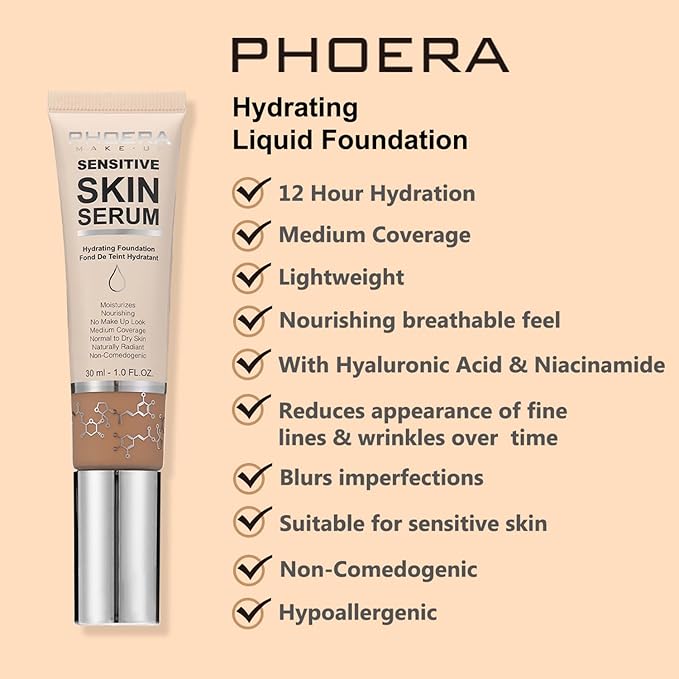 2024 New PHOERA Foundation Makeup for Mature Skin, Wrinkles Matte Natural Finish for a Flawless Complexion (N05 Tan)