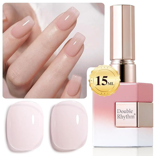 Double Rhythm Translucent Gel Polish Sheer Neutral Natural Light Milky Same Color Same Bottle 15ML Jelly Nail Polish Nail Art DIY at Home (Milky Pink-A1377)