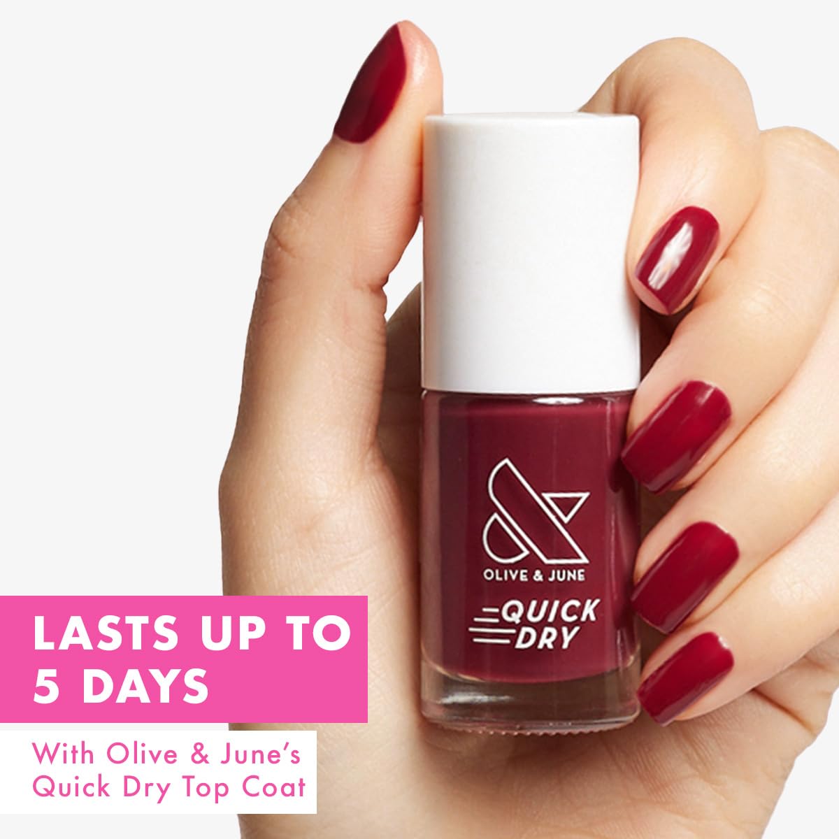 Olive & June Quick Dry Nail Polish | Instant, Fast-Drying, Smudgeproof Color | 15-free, Vegan, Cruelty-Free Formula | Lasts up to 5 Days | Salon-Quality Manicure Pedicure at Home | Cabernet | Wine Red